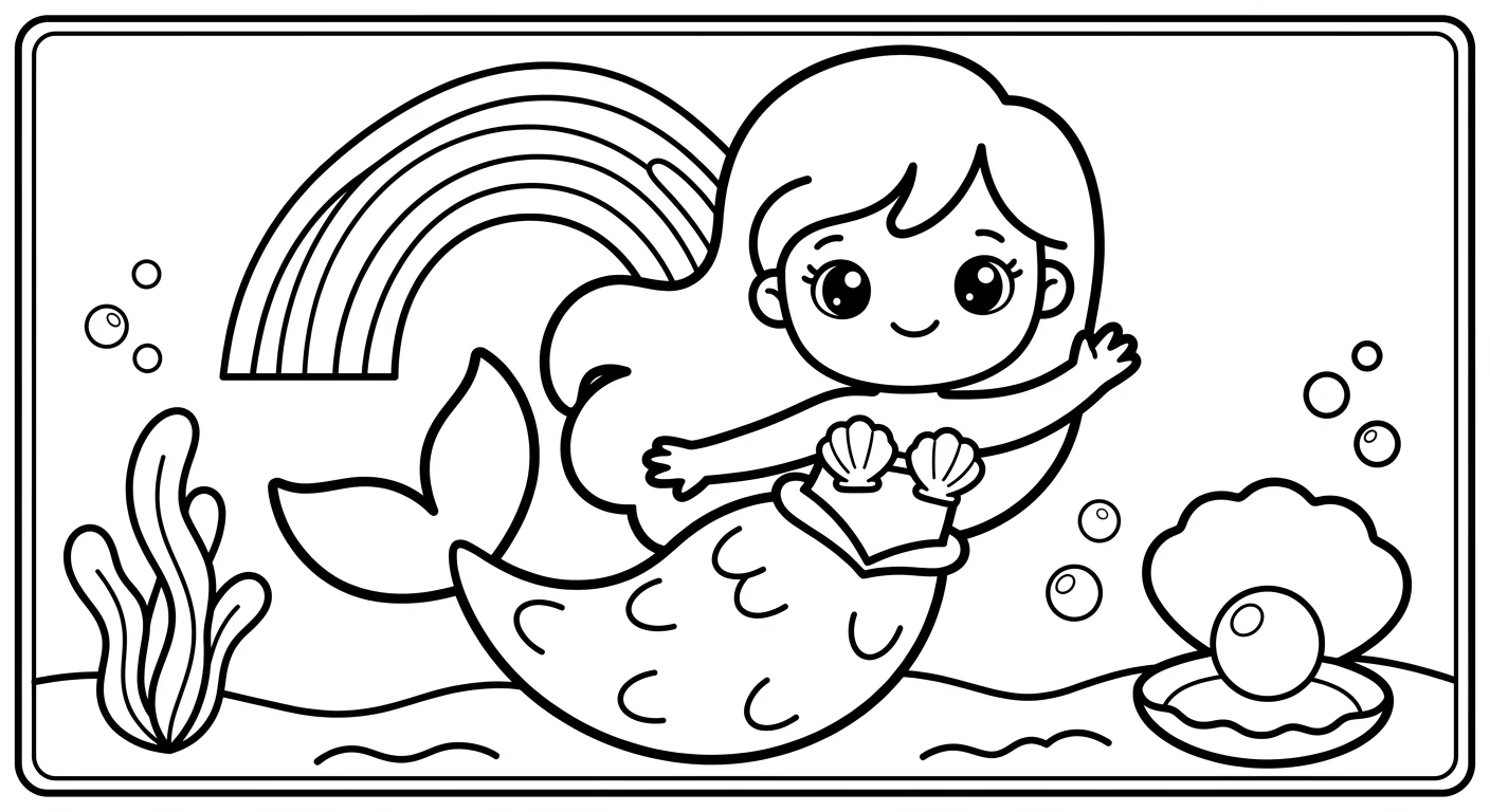 Adorable Sirène Kawaii à Colorier pour Enfants de 2 à 5 Ans