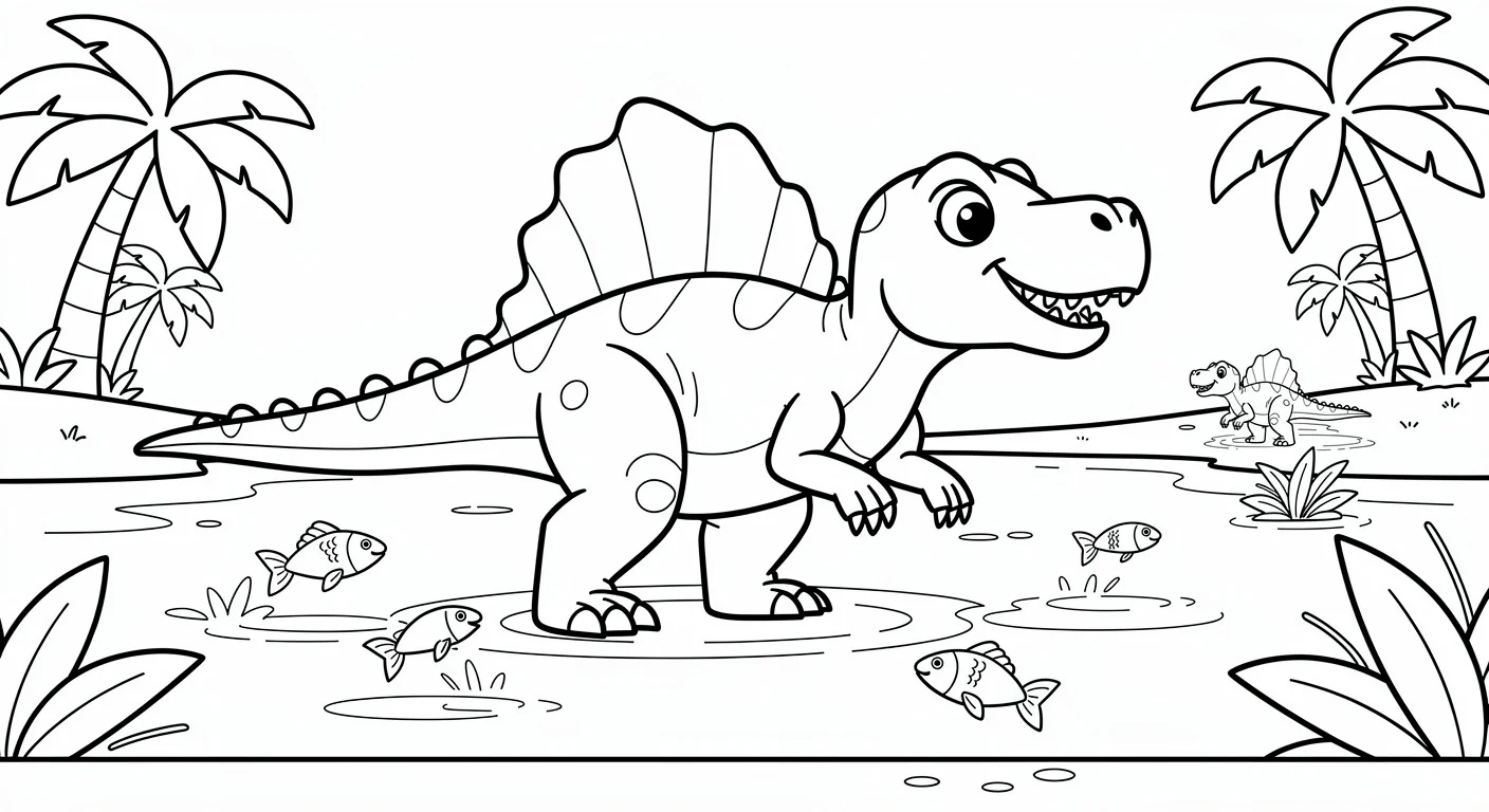 Spinosaurus in the river Coloring Page