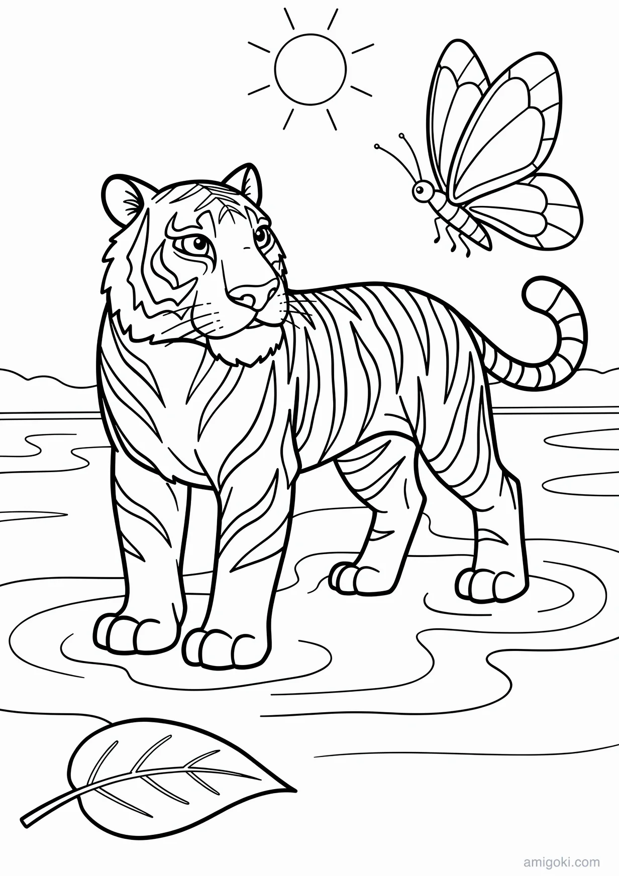 Tiger Drawing to Color for Ages 6 and Up