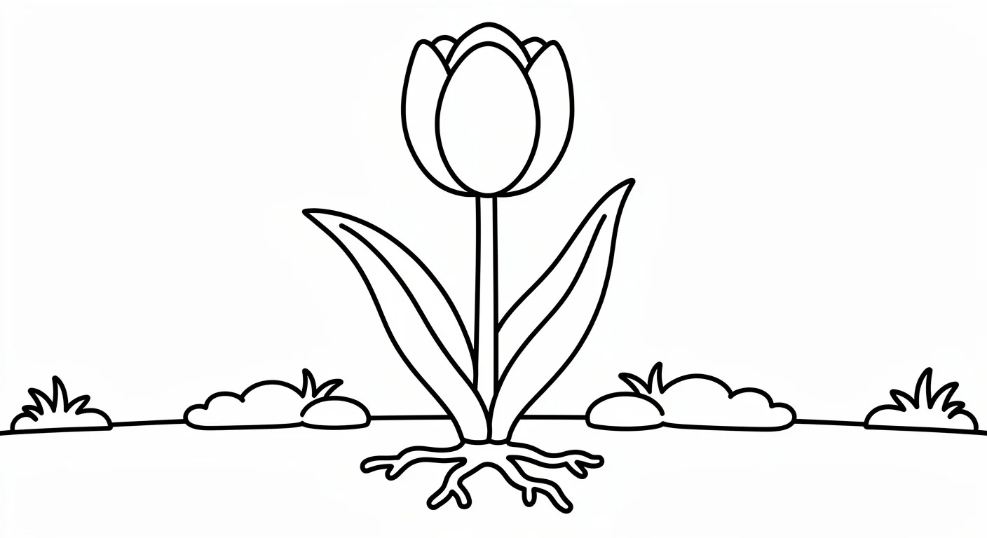 Dibujo de Tulipán con hojas para Colorear