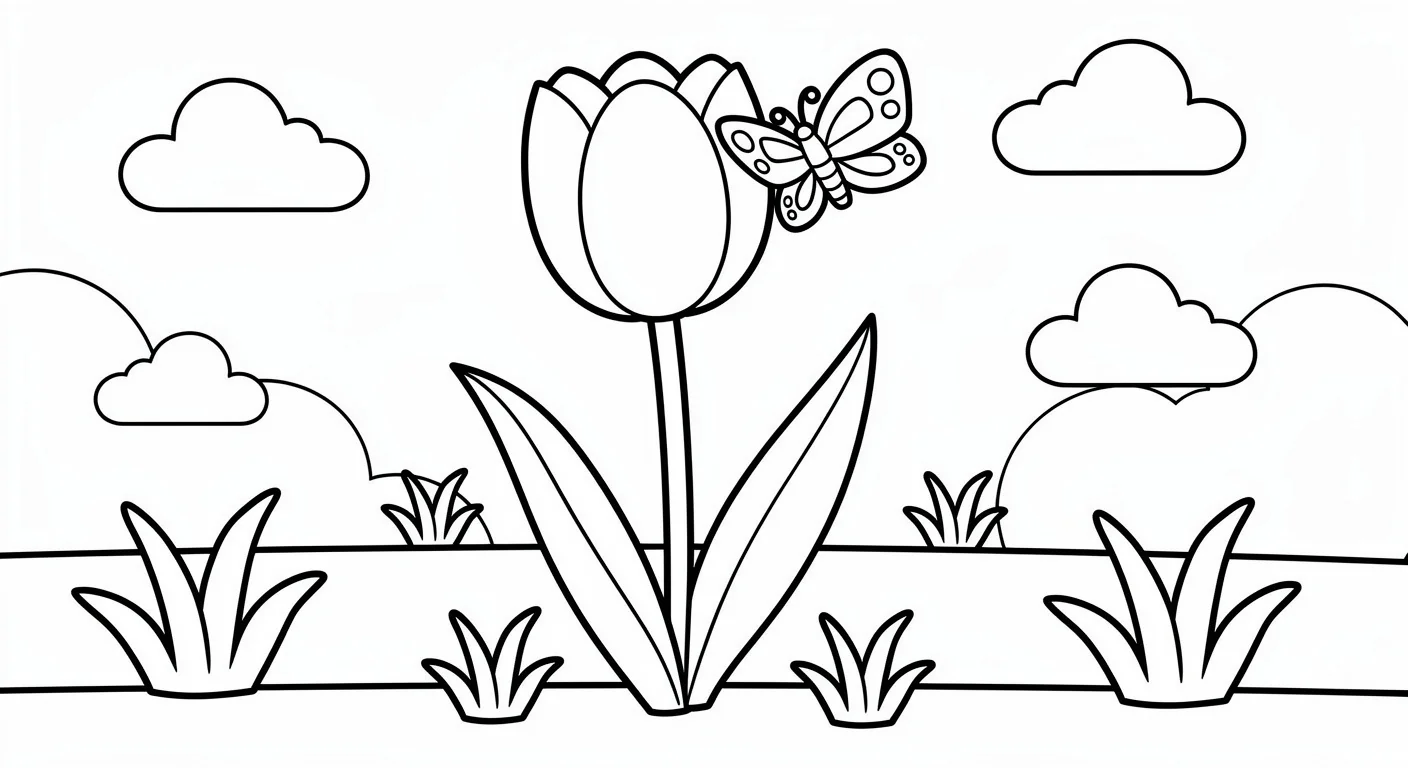 Desenho de Tulipa com borboleta para Colorir