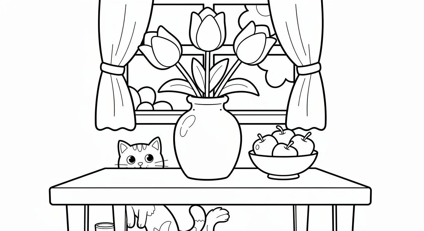 Tulips in a vase Coloring Page