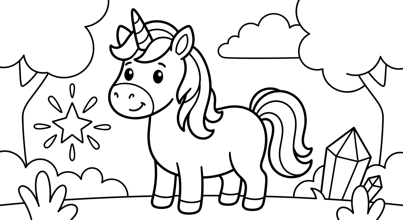 Unicorn coloring page for kids ages 2-5, free printable drawing activity for children