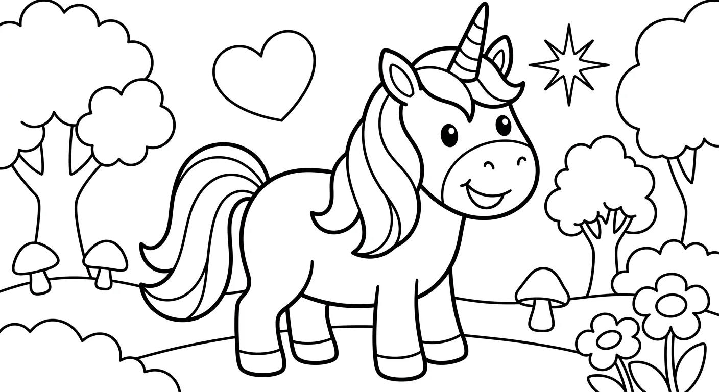 Dibujo de Unicornio arcoíris para Colorear para Niños de 2 a 5 Años
