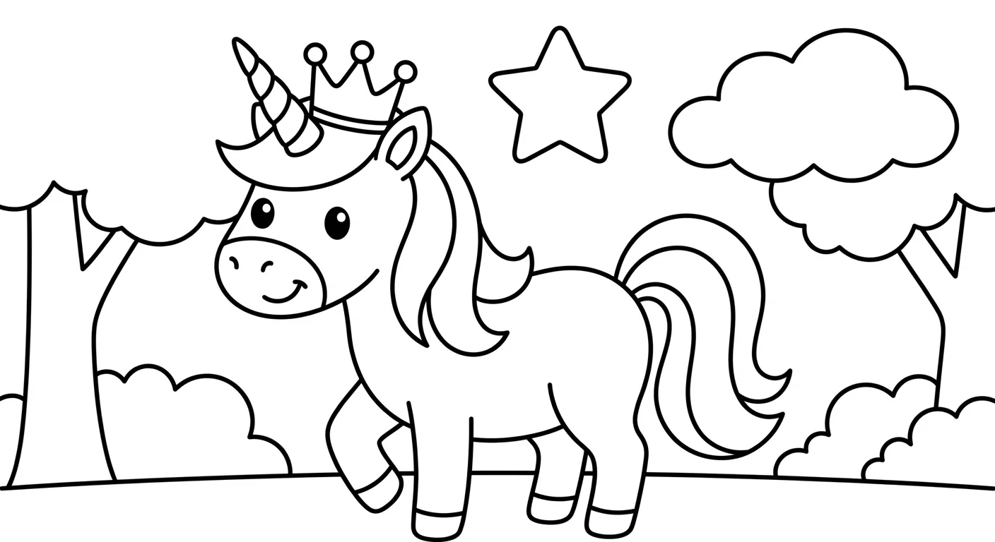 Licorne avec Couronne à Colorier pour Enfants de 2 à 5 Ans
