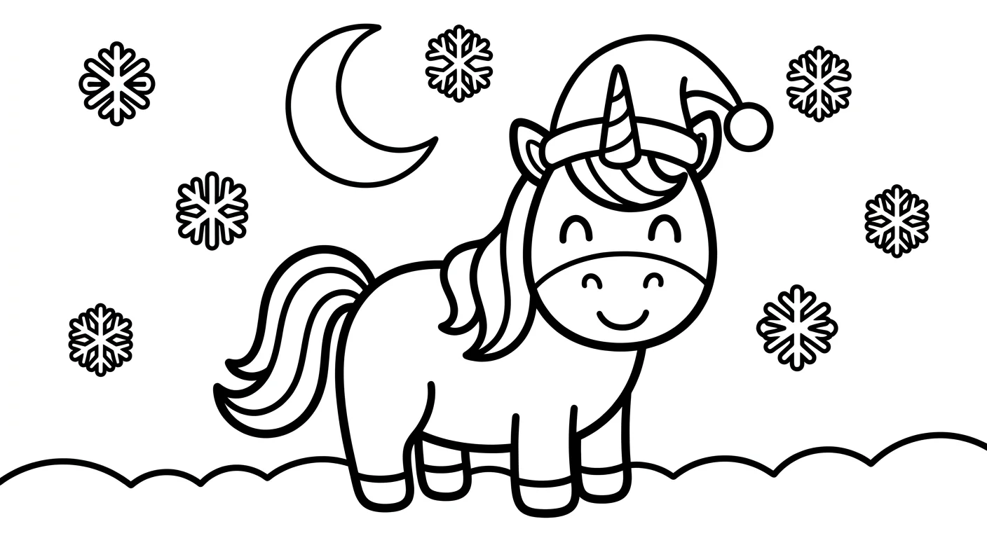 Desenho de Unicórnio com Gorro de Natal para Colorir para Crianças de 2 a 5 Anos