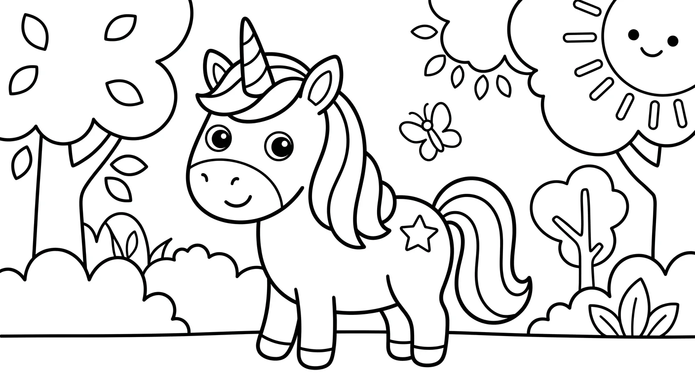 Adorable Licorne Kawaii à Colorier pour Enfants de 2 à 5 Ans