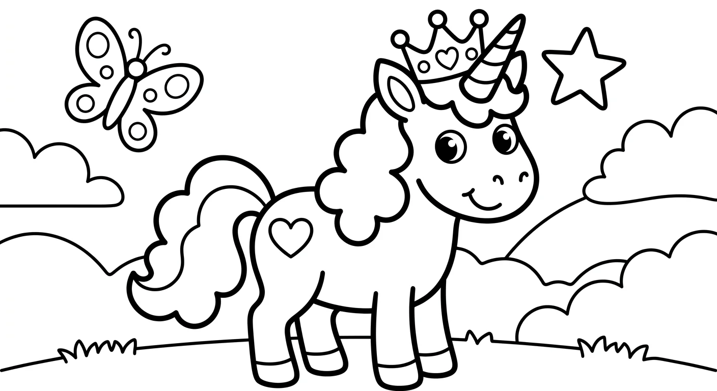 Desenho de Unicórnio Princesa para Colorir para Crianças de 2 a 5 Anos