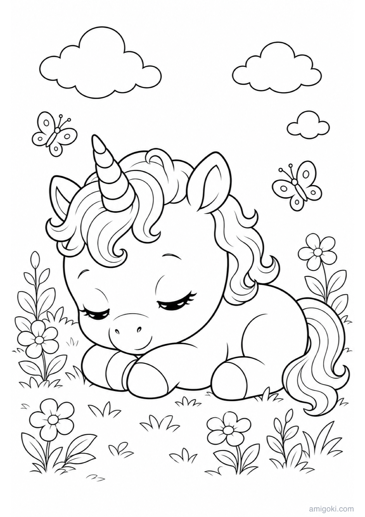 Baby Unicorn Coloring Page to Print Free