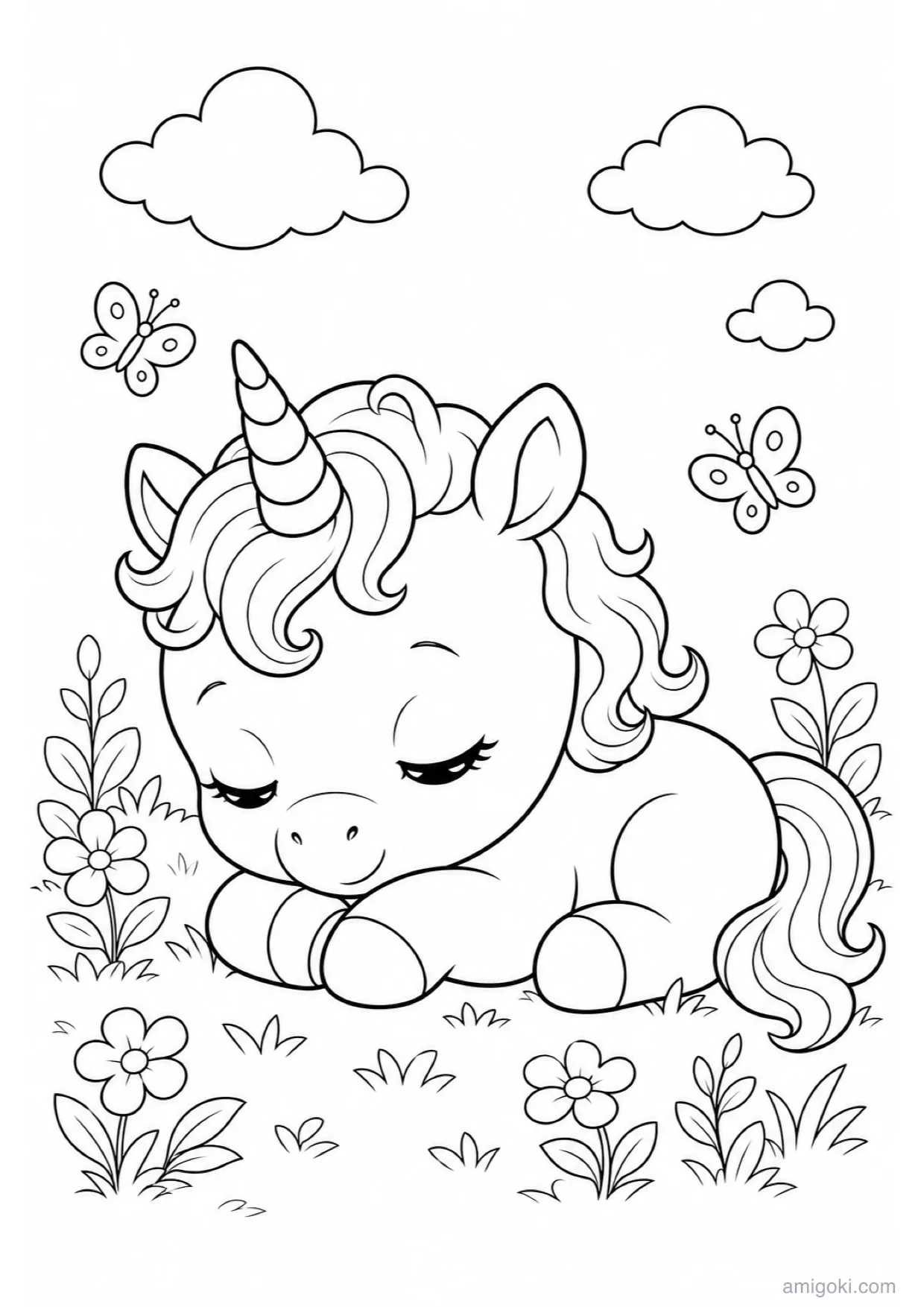 Desenho de Unicórnio Bebê para Colorir e Imprimir
