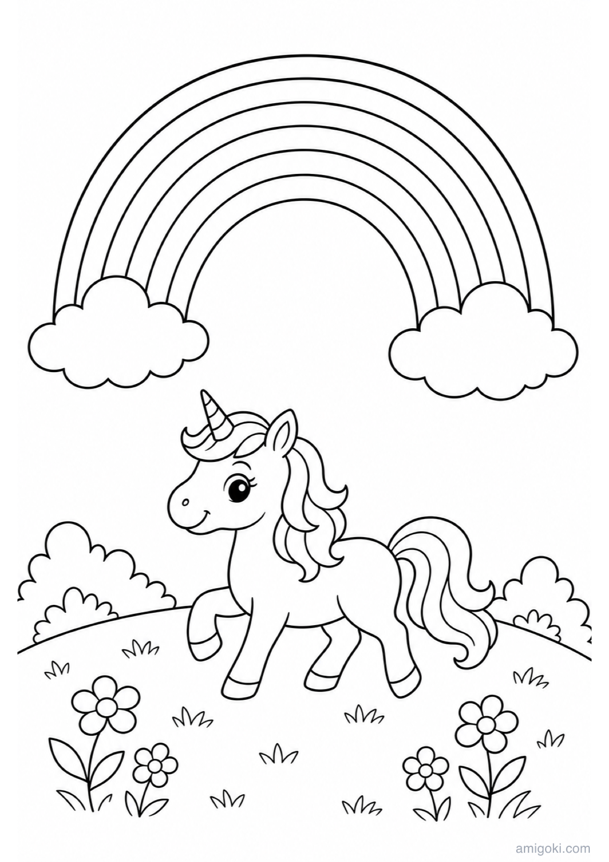 Unicorn Rainbow Coloring Page to Print Free