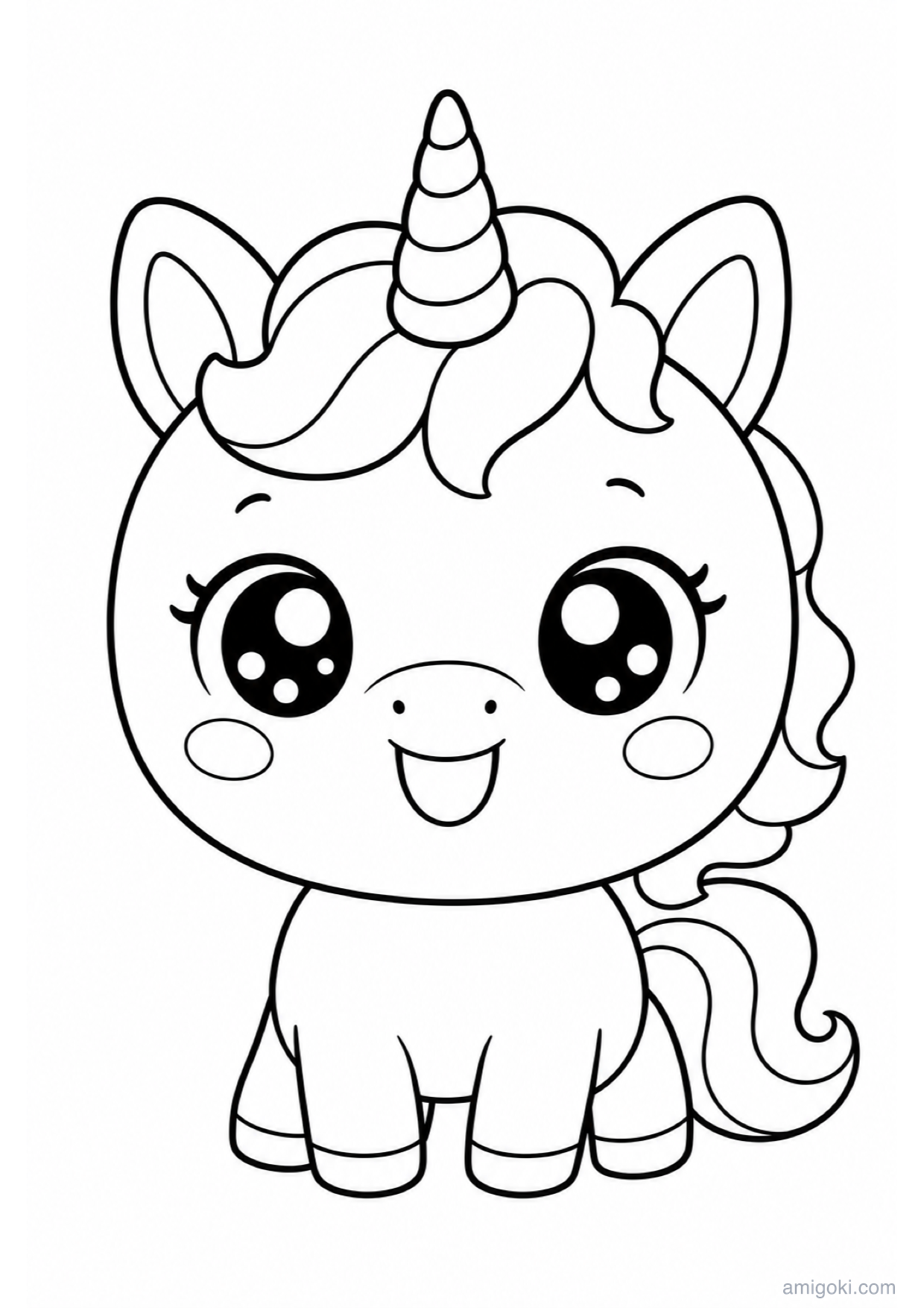Kawaii Unicorn Coloring Page to Print Free