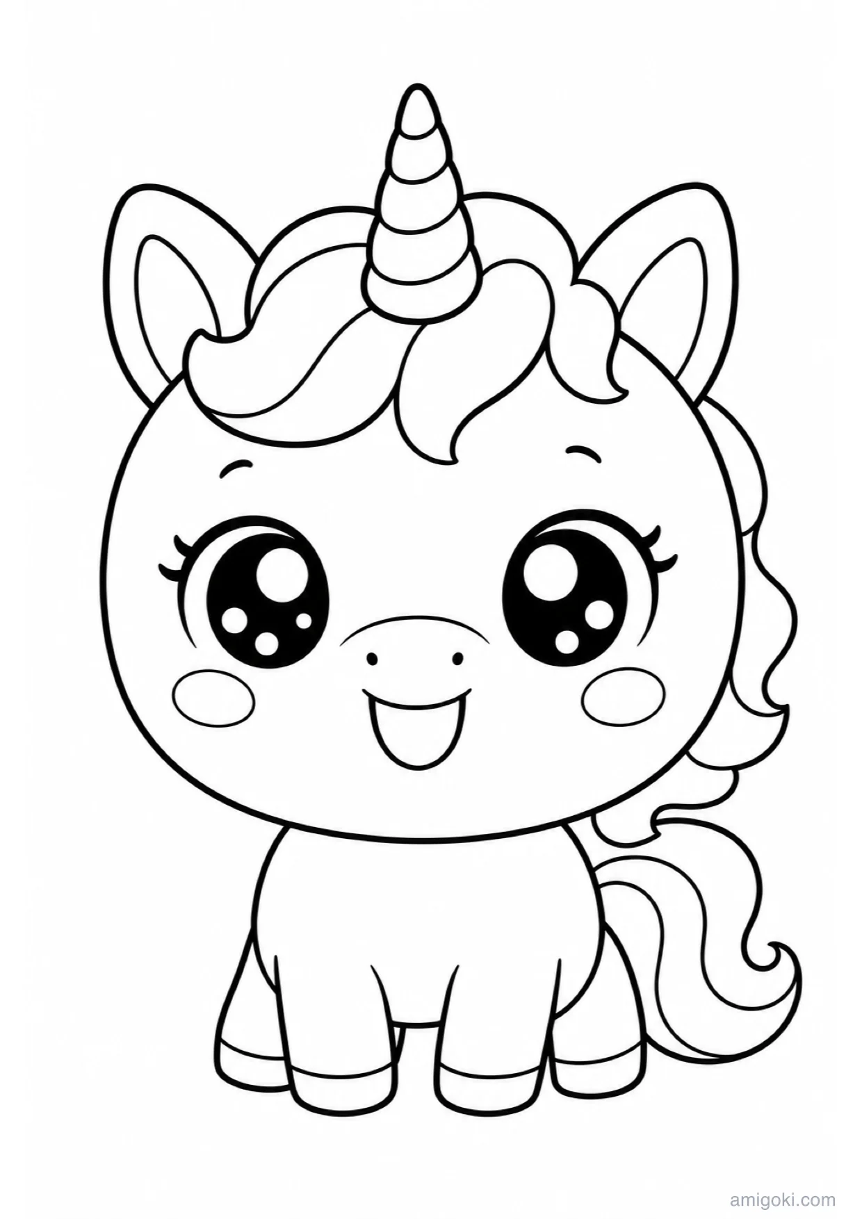 Kawaii Unicorn Coloring Page to Print Free