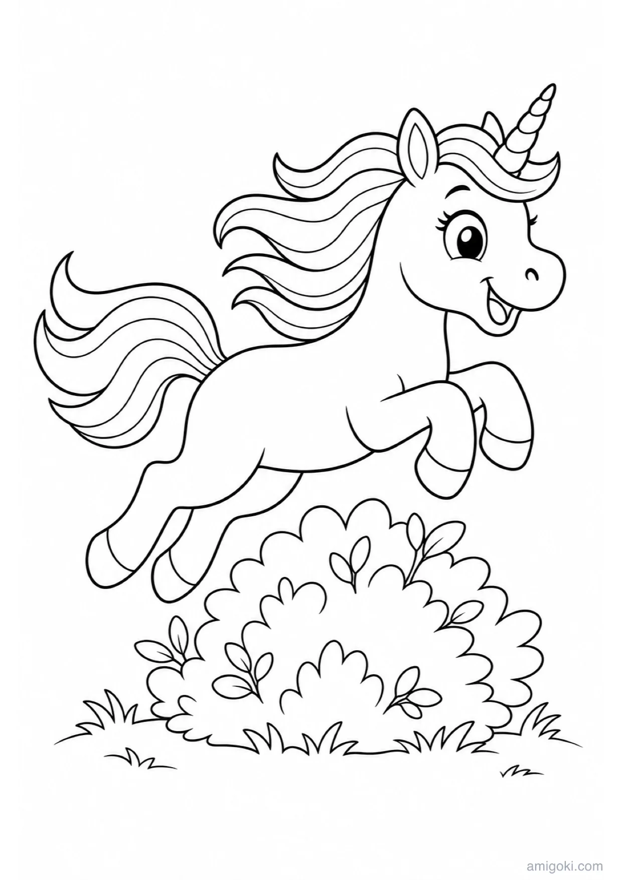 Dibujo de Unicornio Saltando para Colorear e Imprimir