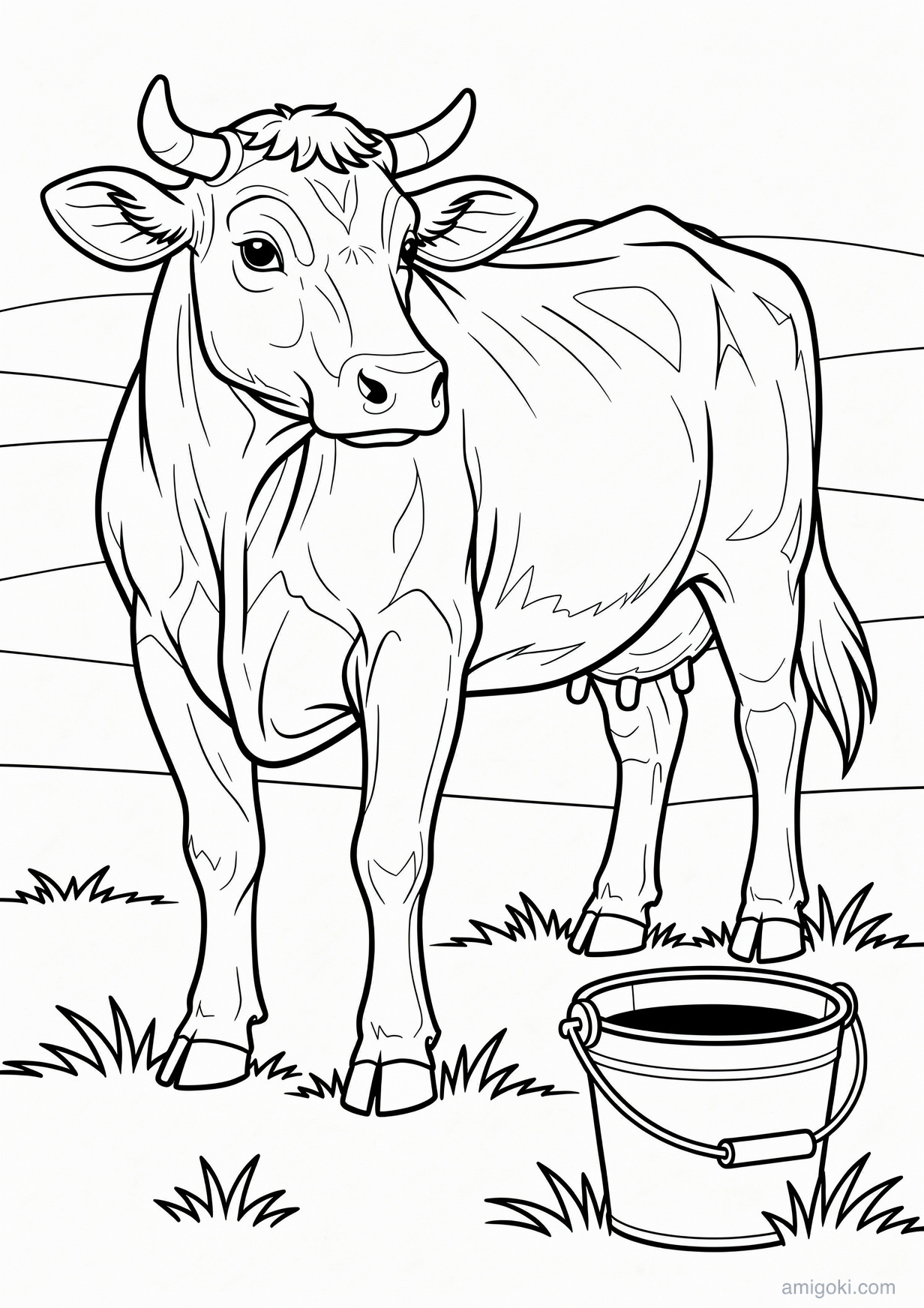 Cow coloring page printable for kids, free PDF farm animal drawing to color