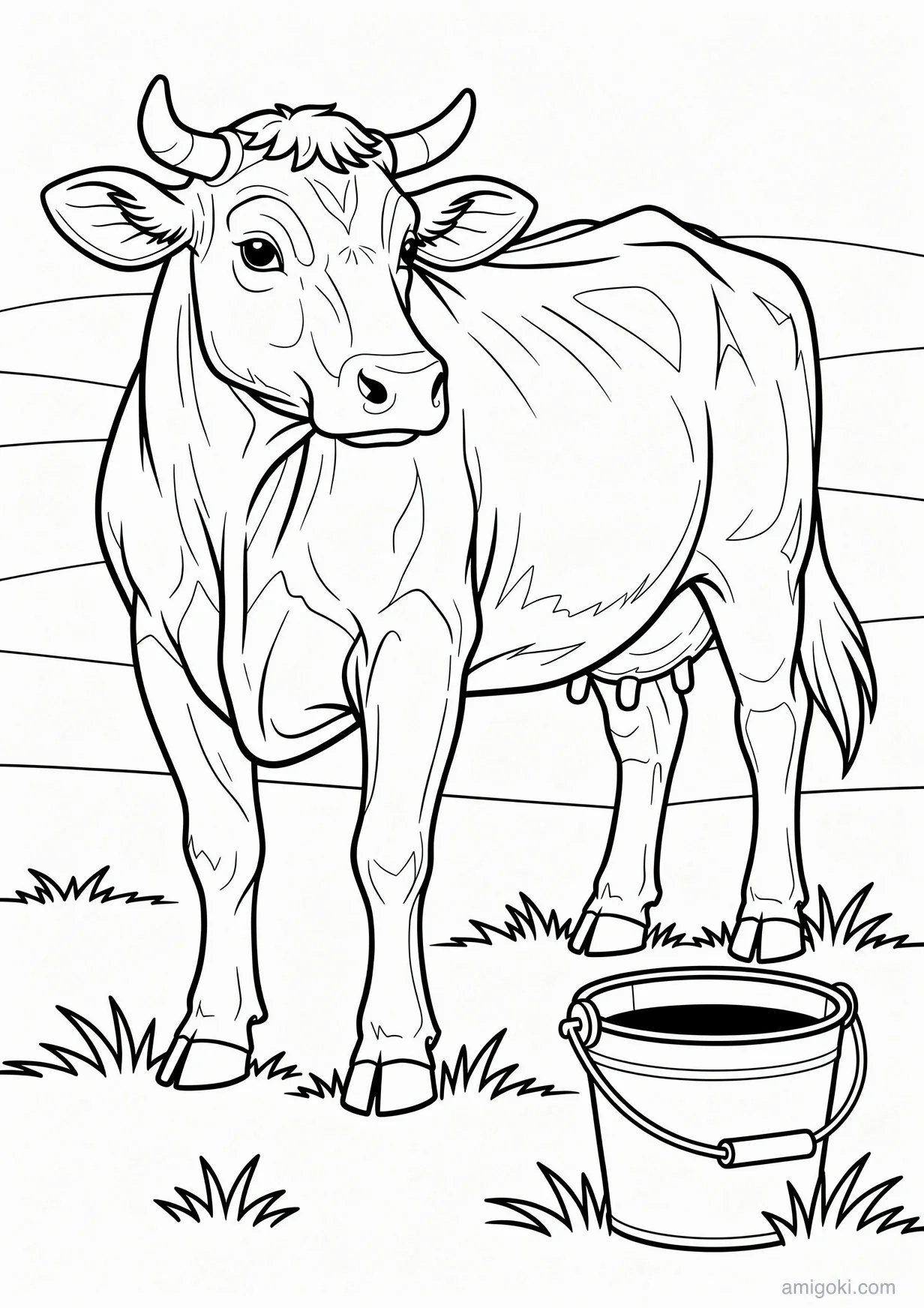 Detailed Cow Drawing to Color for Ages 6 and Up