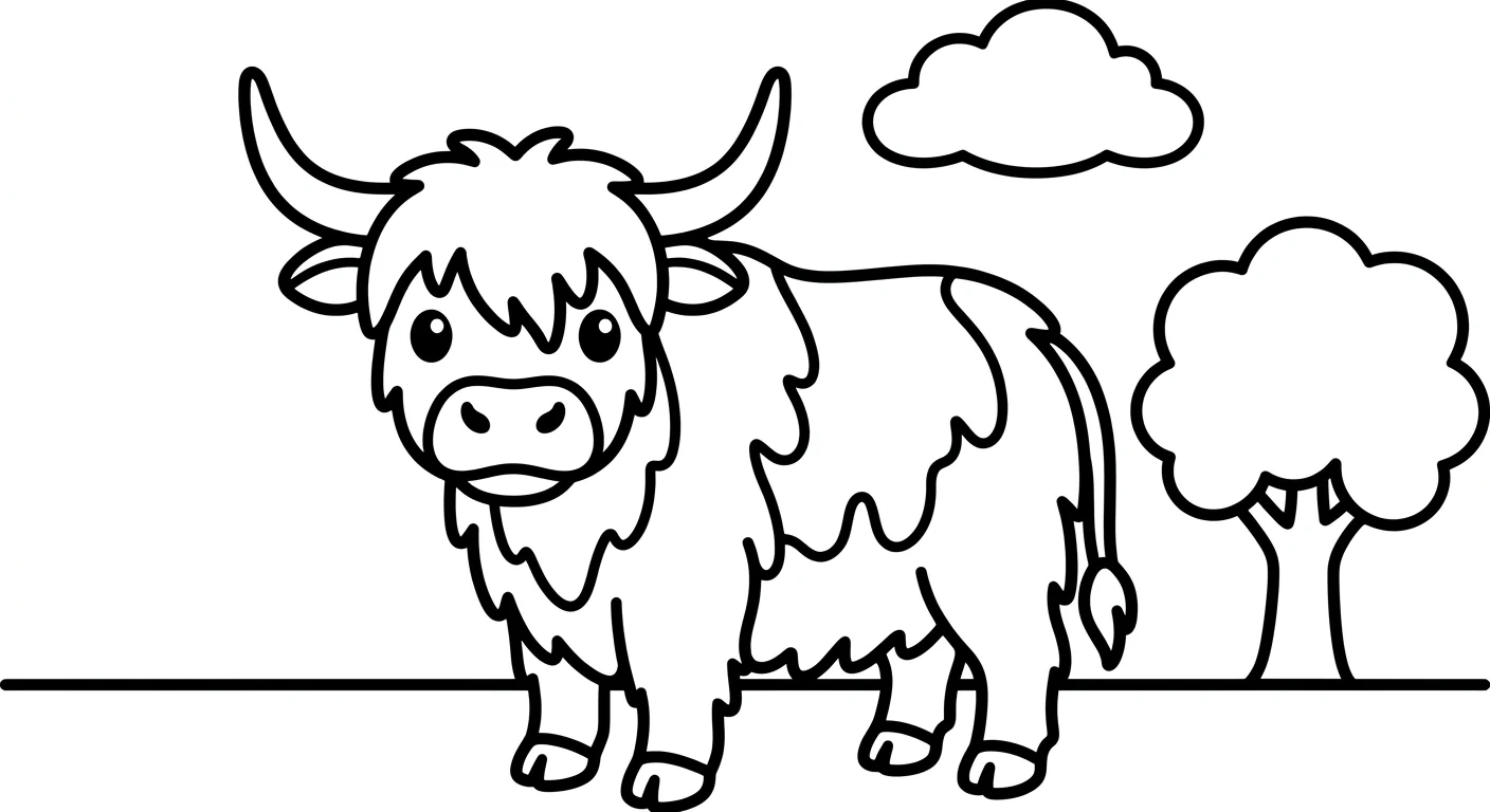 Dibujo de Vaca highland para Colorear para Niños de 2 a 5 Años