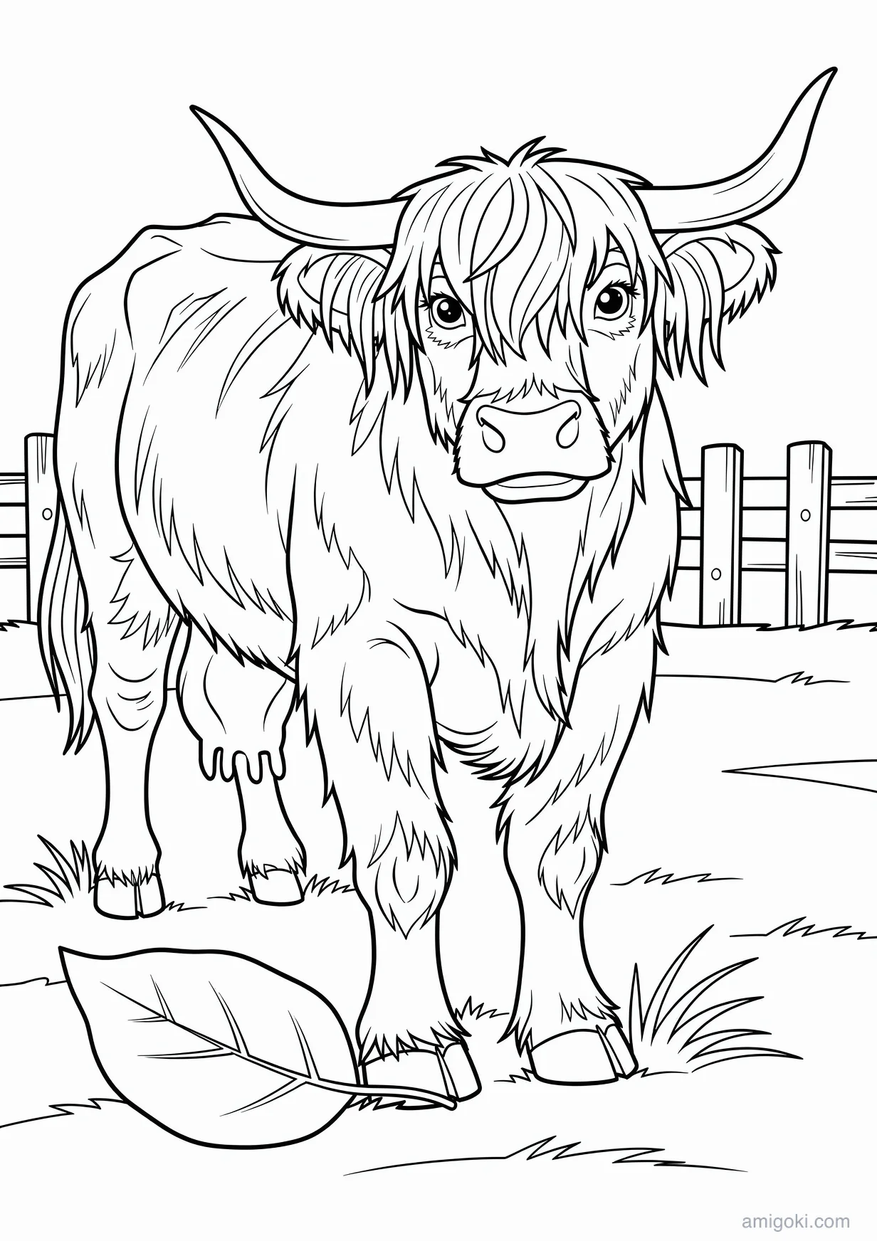 Highland Cow Coloring Page for Kids 6 and Up