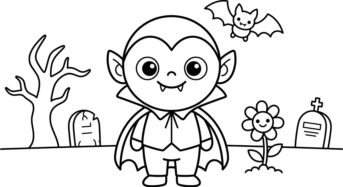 Dibujo de Vampiro kawaii para Colorear para Niños de 2 a 5 Años
