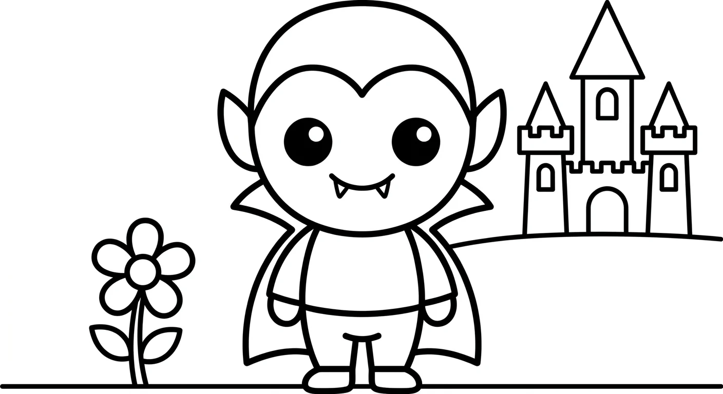 Little Vampire Coloring Page for Kids Ages 2 to 5