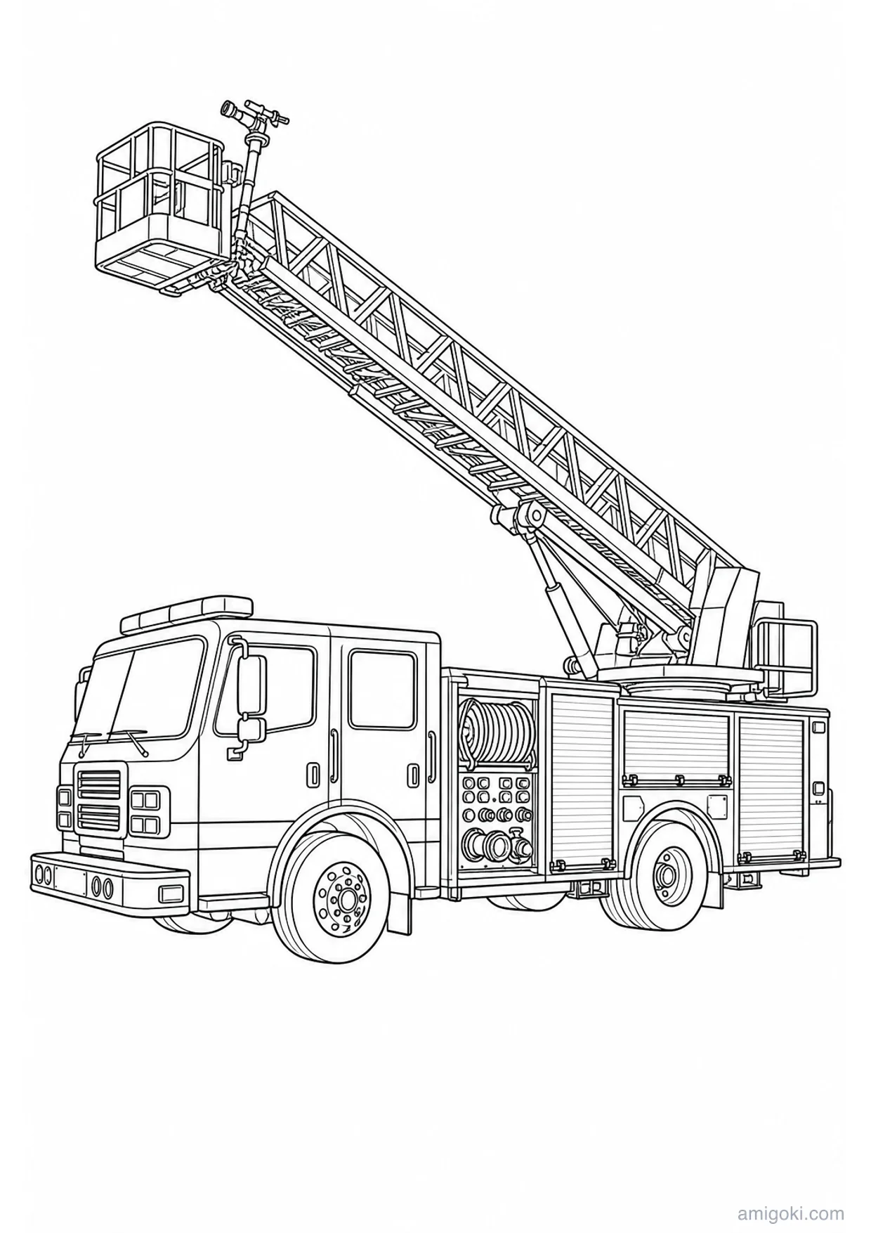 Dibujo de Camión de Bomberos con Escalera para Colorear e Imprimir