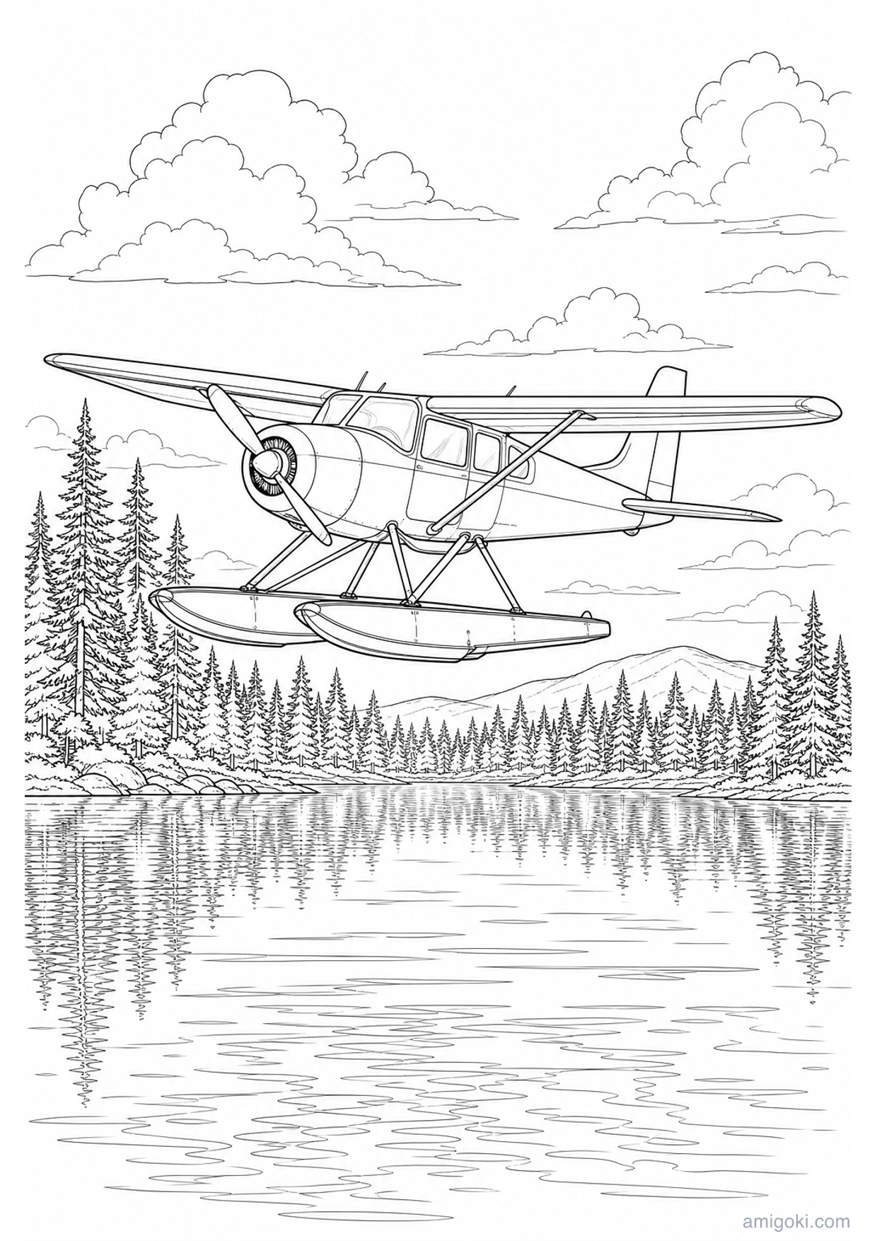 Seaplane Coloring Page to Print Free