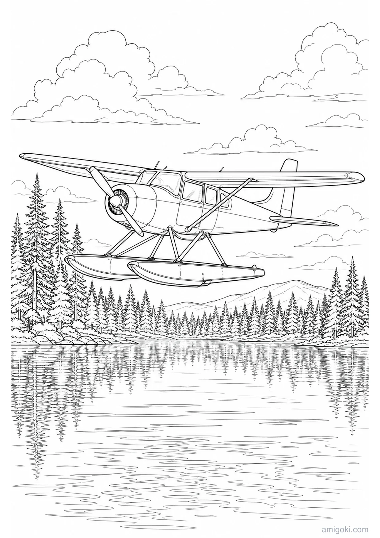 Seaplane Coloring Page to Print Free