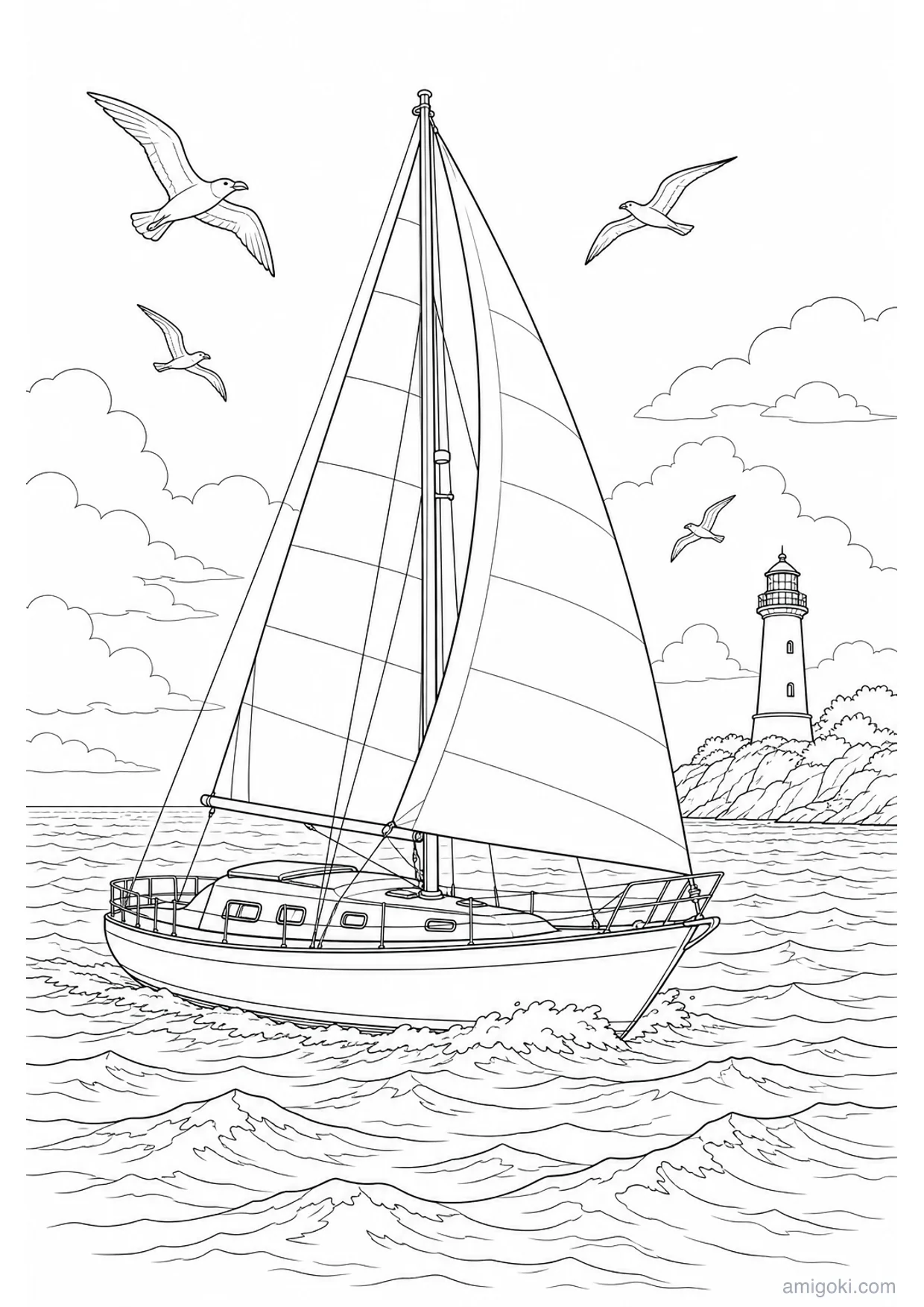 Dibujo de Velero en el Mar para Colorear e Imprimir