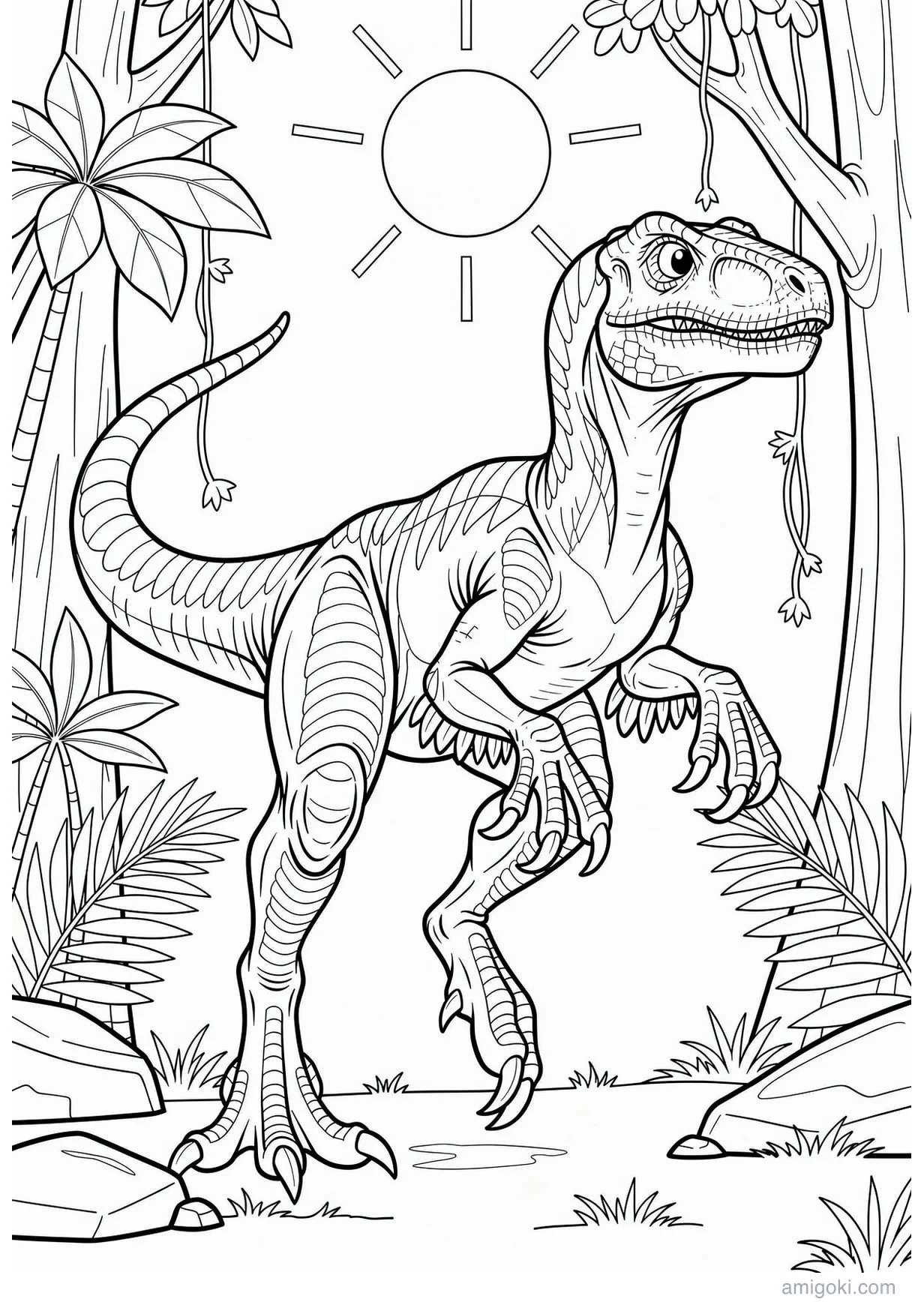 Coloriage Détaillé de Vélociraptor pour Enfants de 6 ans et Plus