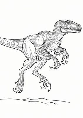 Velociraptor coloring page for kids, free printable dinosaur drawing for toddlers ages 2-5