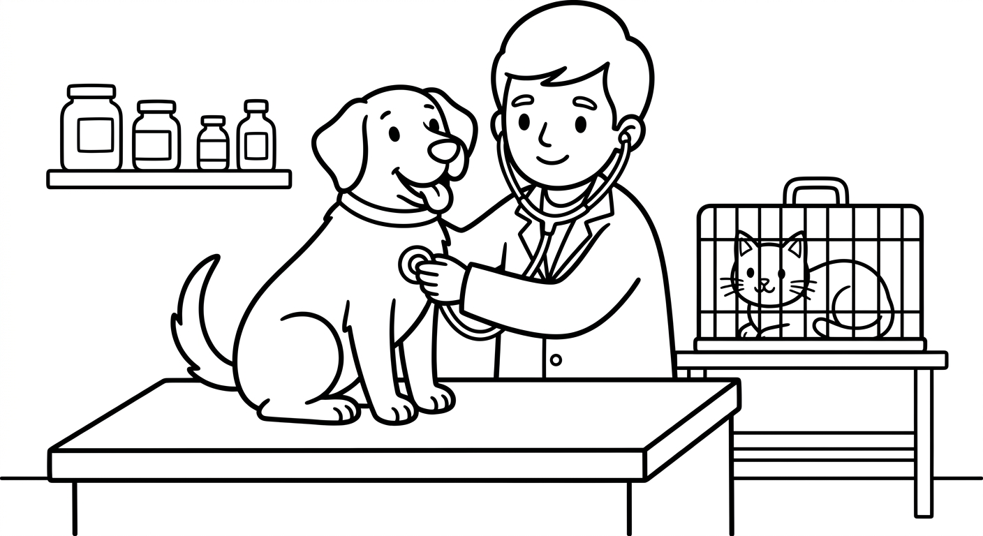Veterinarian coloring page for kids, free printable drawing perfect for preschoolers learning about professions