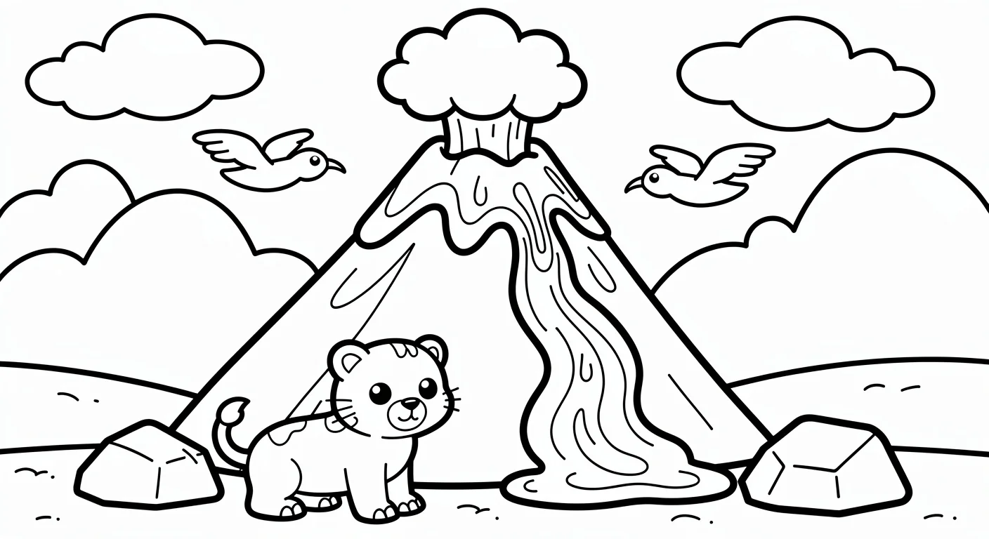 Desenho de Vulcão para Colorir
