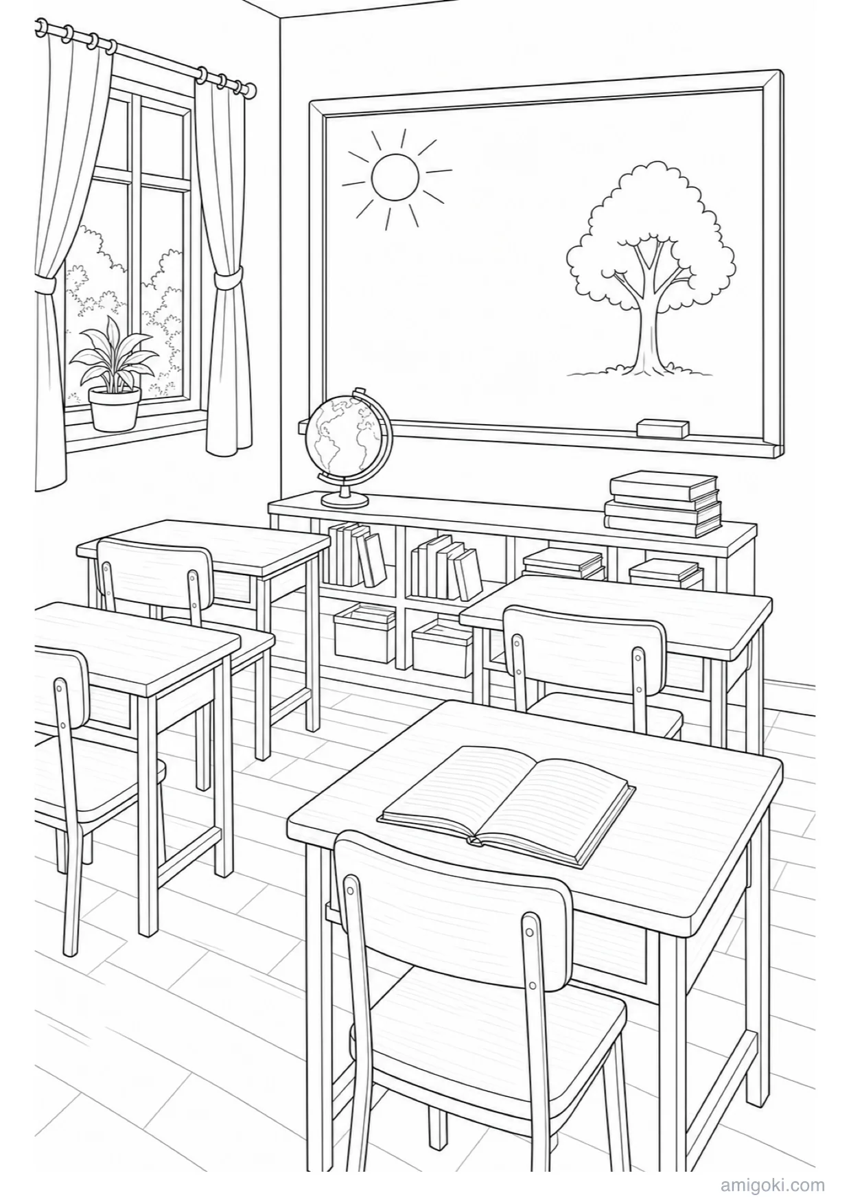 Dibujo de Aula de Clase para Colorear e Imprimir