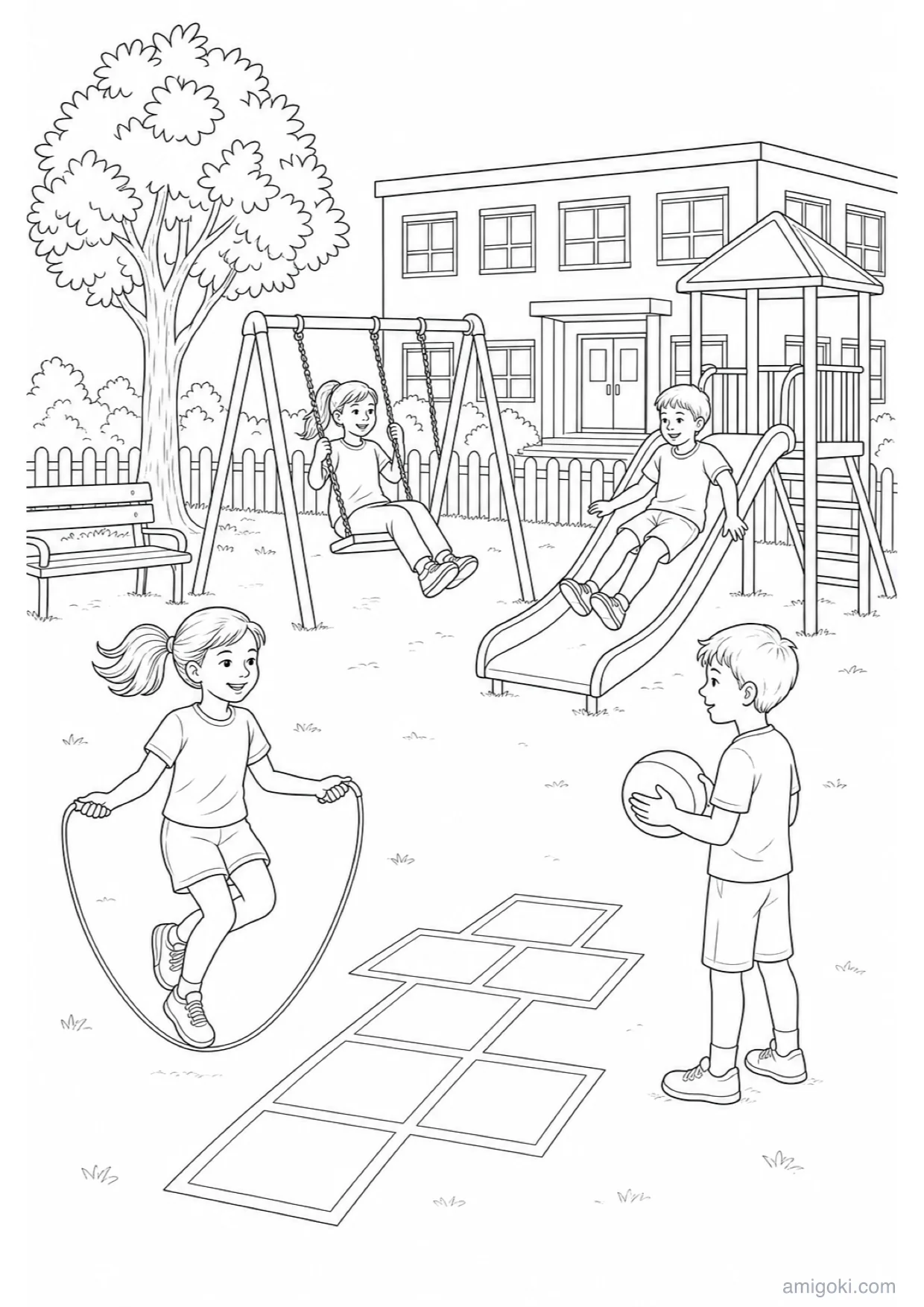 Dibujo de Recreo en el Patio para Colorear e Imprimir