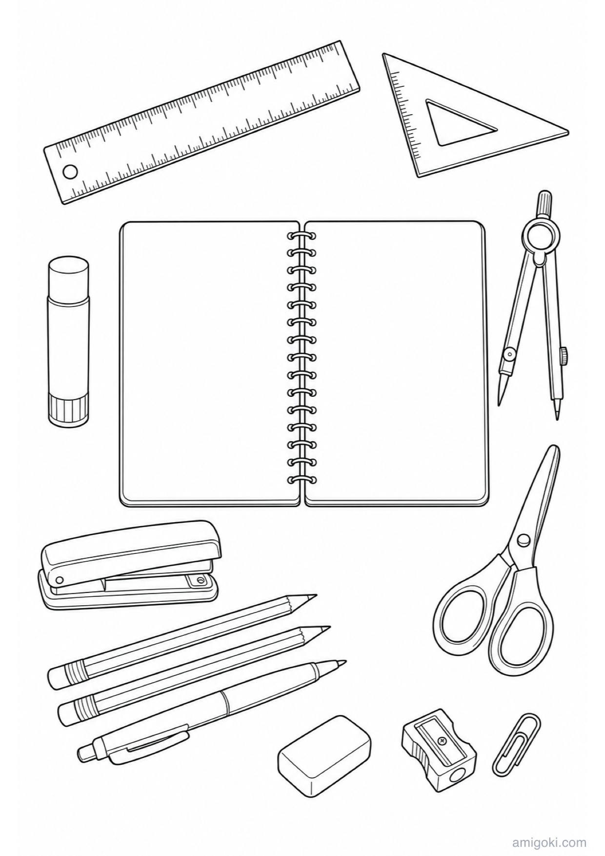 Desenho de Material Escolar para Colorir e Imprimir
