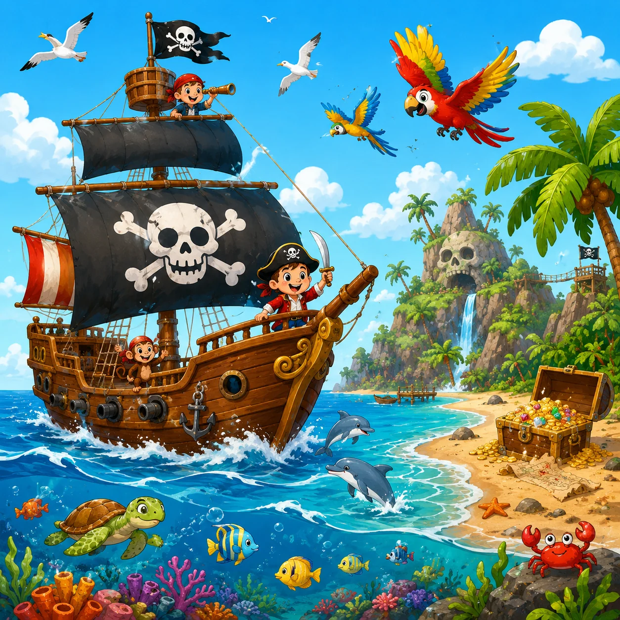 Puzzle de Bateau Pirate pour Enfants de 2 à 8 Ans (4, 9 et 16 Pièces)