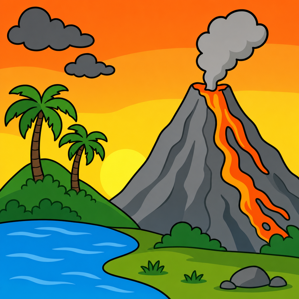 Volcano Puzzle for Kids Ages 2 to 8 (4, 9 and 16 Pieces)